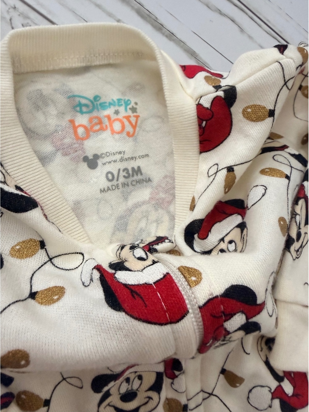 Disney Baby Mickey & Minnie Christmas Footed Sleeper Pajamas 0-3 Months - Picture 3 of 7